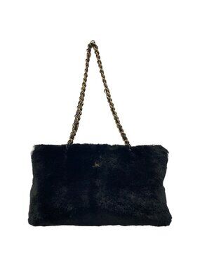 Chanel Tote Bag Black Chain Shoulder Vintage Gold Fur